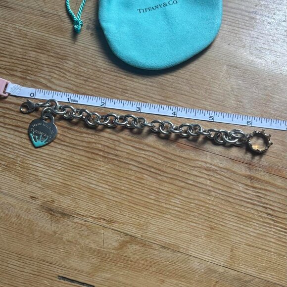 Tiffany & Co. Return Blue Splash Heart Bracelet w/ Crown Charm 6.5" - Picture 4 of 5